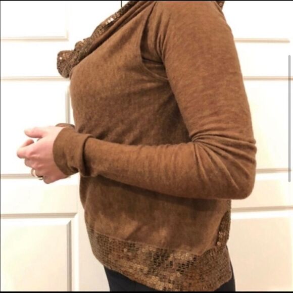 YA-YA CASHMERE SEQUIN BROWN WRAP CARDIGAN SWEATER S - Picture 4 of 6